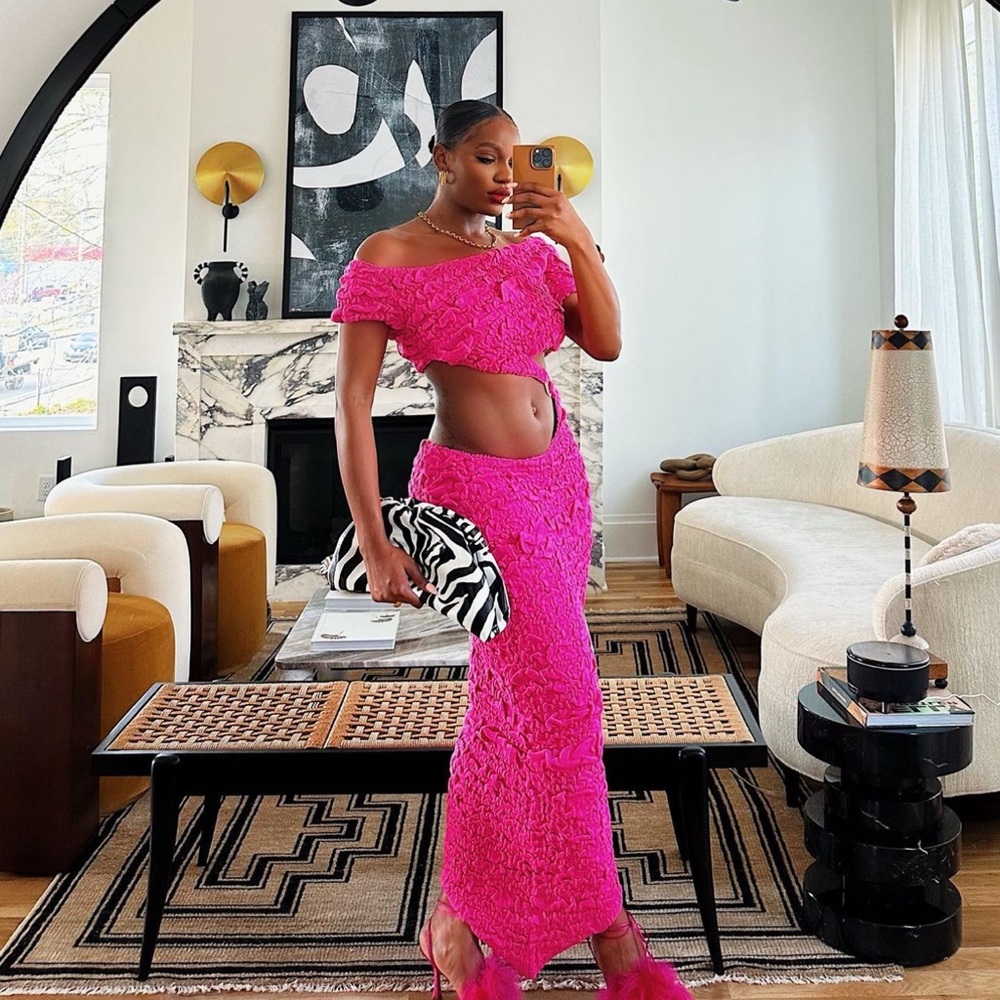 Hanifa Pink Off-Shoulder Two-Piece Dress